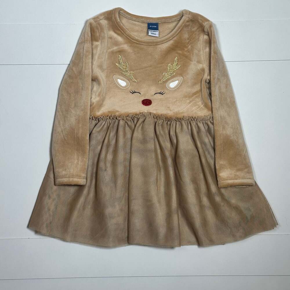 Old Navy Baby Long-Sleeve Fit & Flare Velour Holiday Tutu Dress Size 18-24M